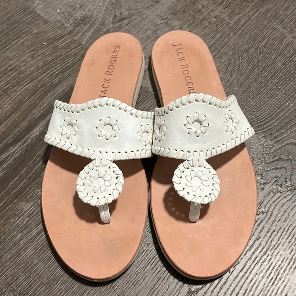 Jack Rogers White Leather Thong Sandals